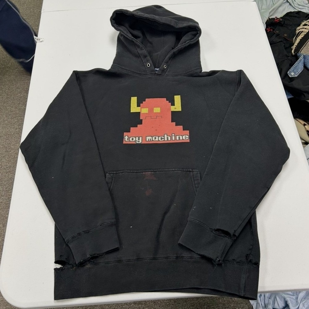 Toy Machine Hoodie Mens Small Black Fair Distressed Pixel Monster Graphic